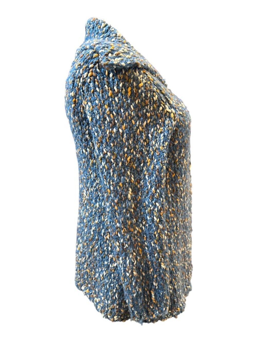 Liz Claiborne Sz 1X Blue, Cream & Brown Knit Collared Long 3-Snap Cardigan - Picture 2 of 9